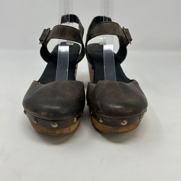 Cordani Brown Leather Slingback Heeled Studded Clogs Size 38 Closed Toe Sandals - Picture 2 of 14